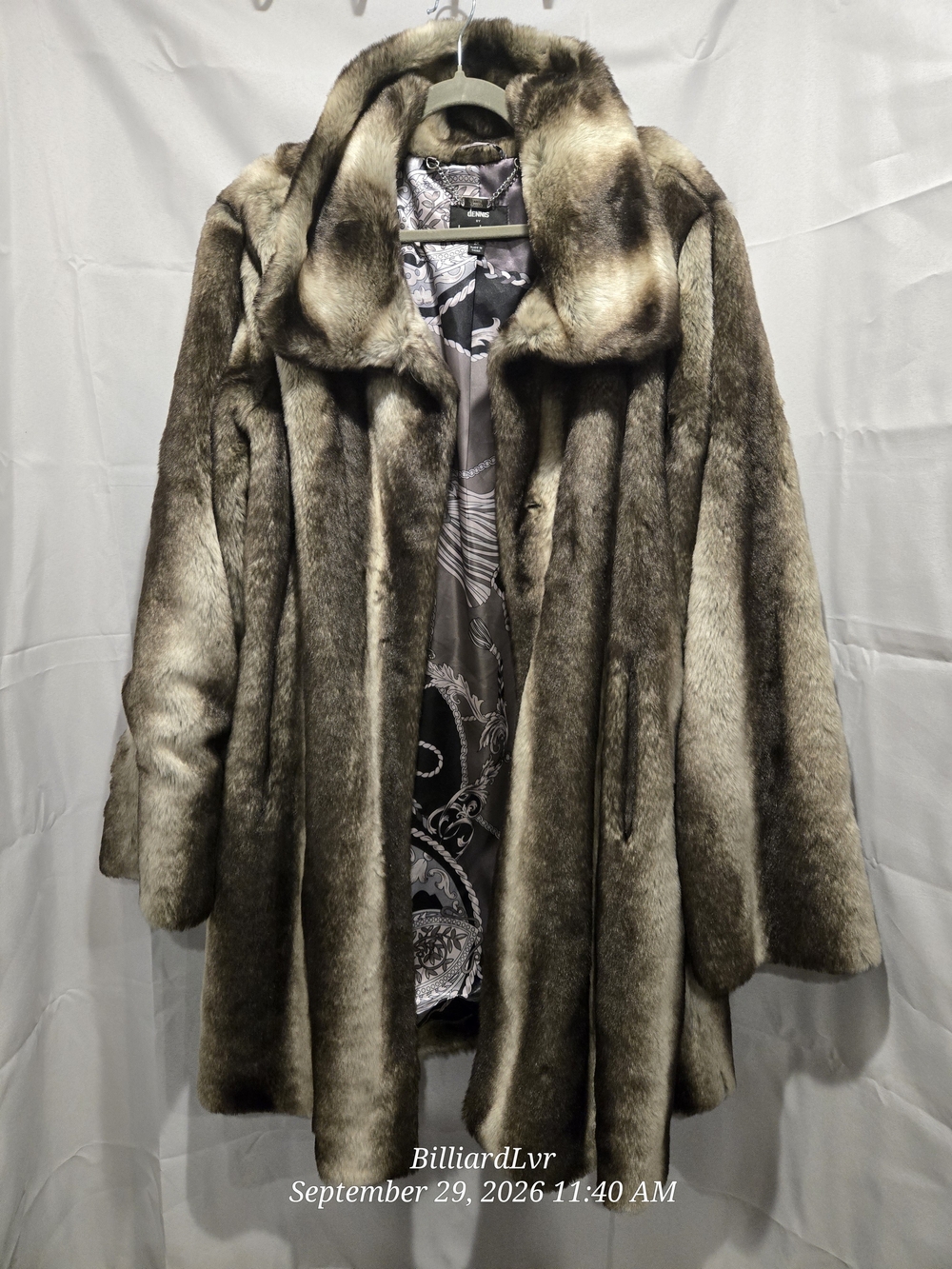 Dennis Basso Plush Faux Fur Pea Coat in Brown and Cream Tones